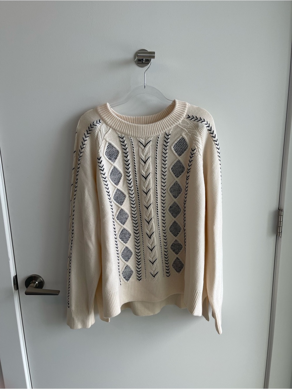 La Ligne Jean-Luc Cream Knit Patterned Crewneck Sweater